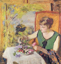 花の花束を持つ女性、1925